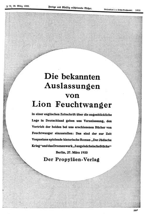Propyläen-Verlag im Börsenblatt vom 29.3.1933